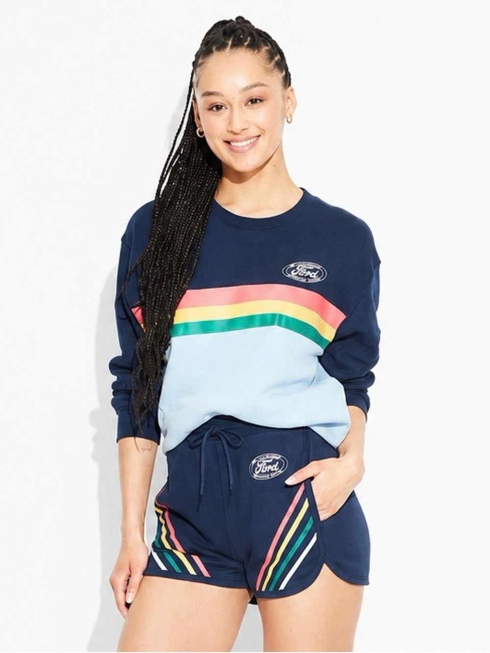 FORD 2pc Stripe Graphic Sweatshirt XXL + Shorts Set L Coordinating Matching